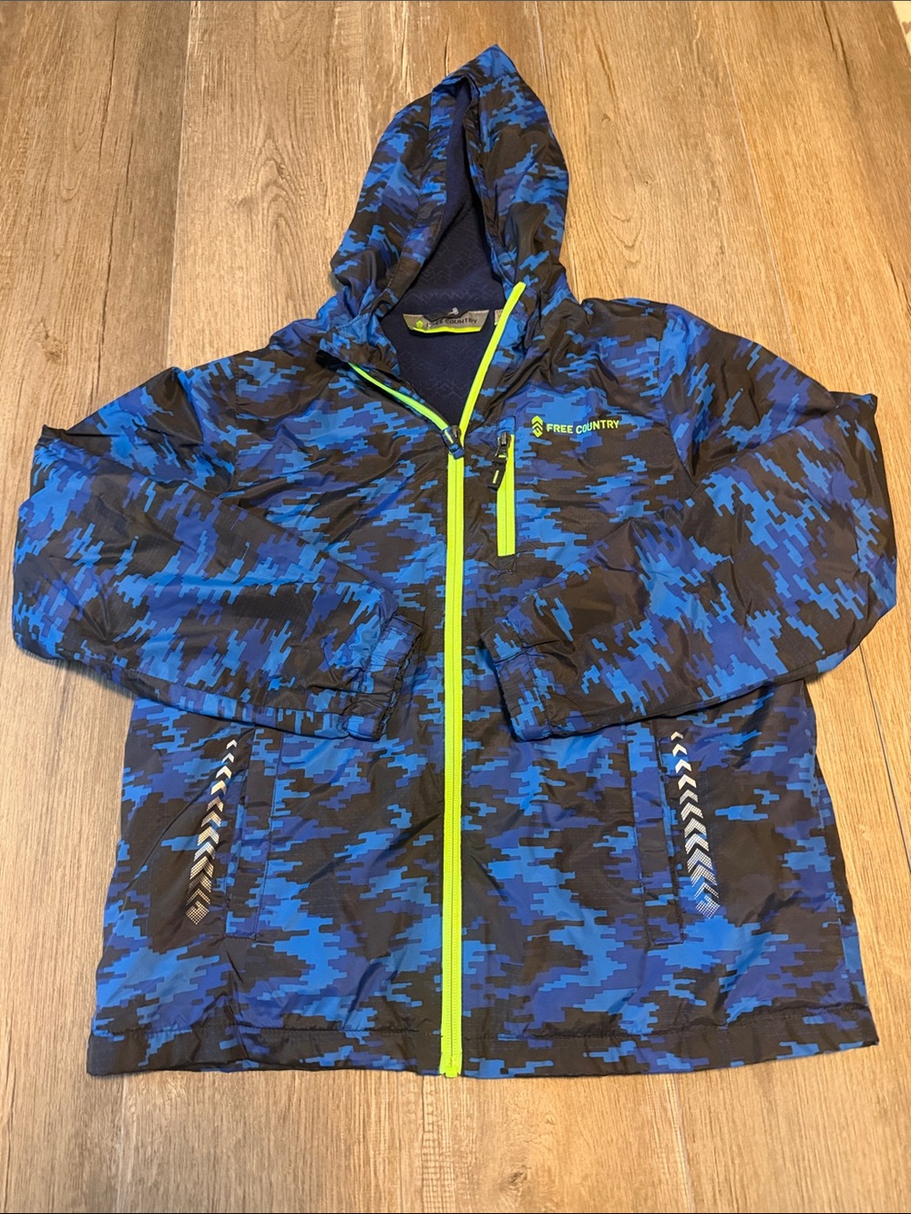 Free Country Boys' Blue Camo Fleece Lined Hooded Jacket